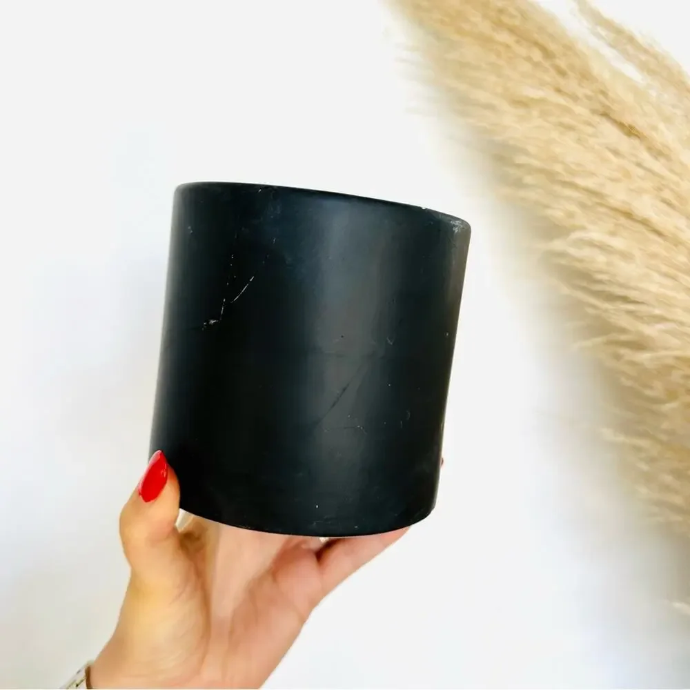 VINTAGE Black Matte Ceramic Plant Pot Decorative Vase Cylinder Circle 4